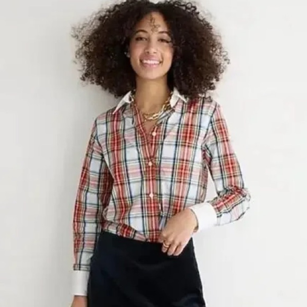 J. Crew Classic-fit cotton poplin shirt in Snowy Stewart tartan NWOT